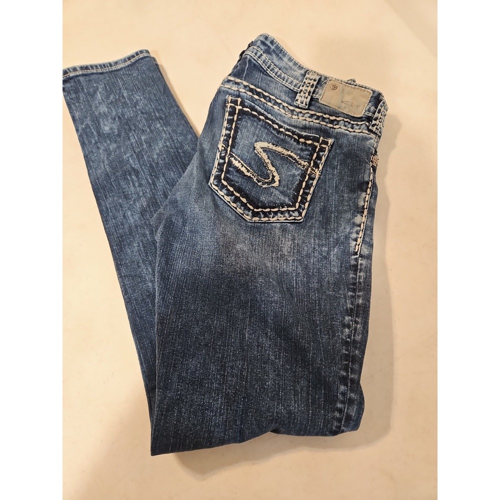Silver Suki Mid Super Skinny Jeans Womens W31xL31 Fluid Denim Thick Stitch(1995
